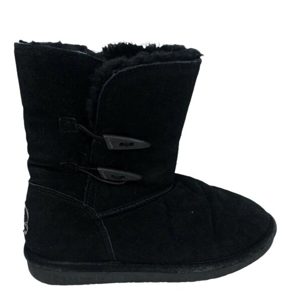 Bearpaw Black Ankle Boots Women 9 Suede Wool Blend 682W Abigail Pull On Winter - Picture 6 of 11